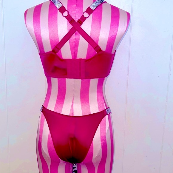 Victorias Secret Long Line V Shine Strap Bra Hot Fuchsia Pink Set - Picture 4 of 10